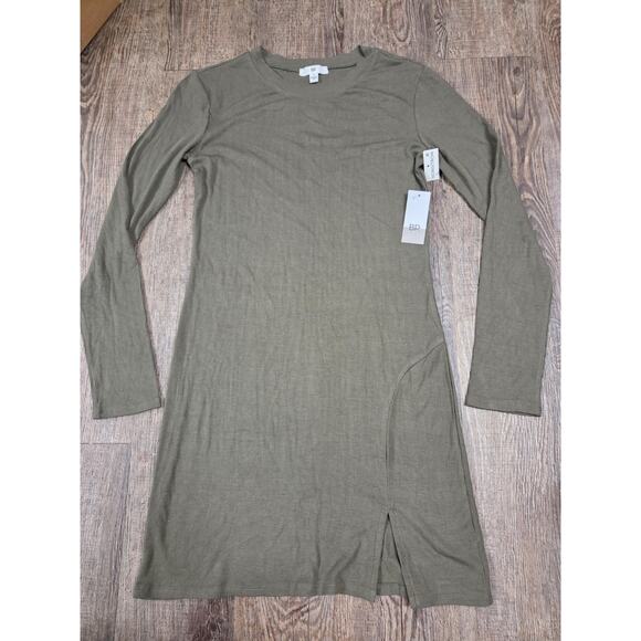 BP NWT Ribbed Soft Flowy Long Sleeve Thin Stretch Dress Size Small Olive Green - Picture 1 of 5